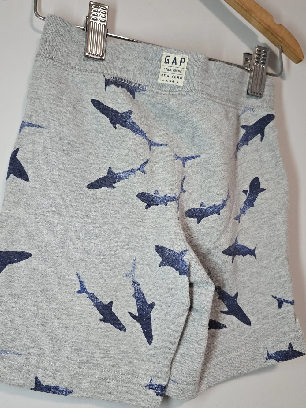 GAP Gray Cotton Shorts with Navy Shark Print. Super Soft Heavy Cotton.